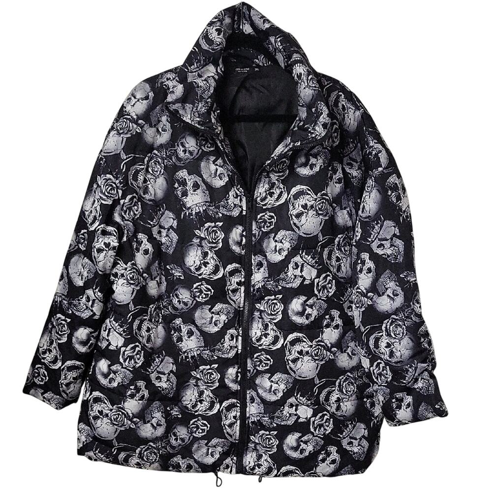 Shein Curve EZwear Plus Zip Up Skull Coat Womens Plus Size 3XL